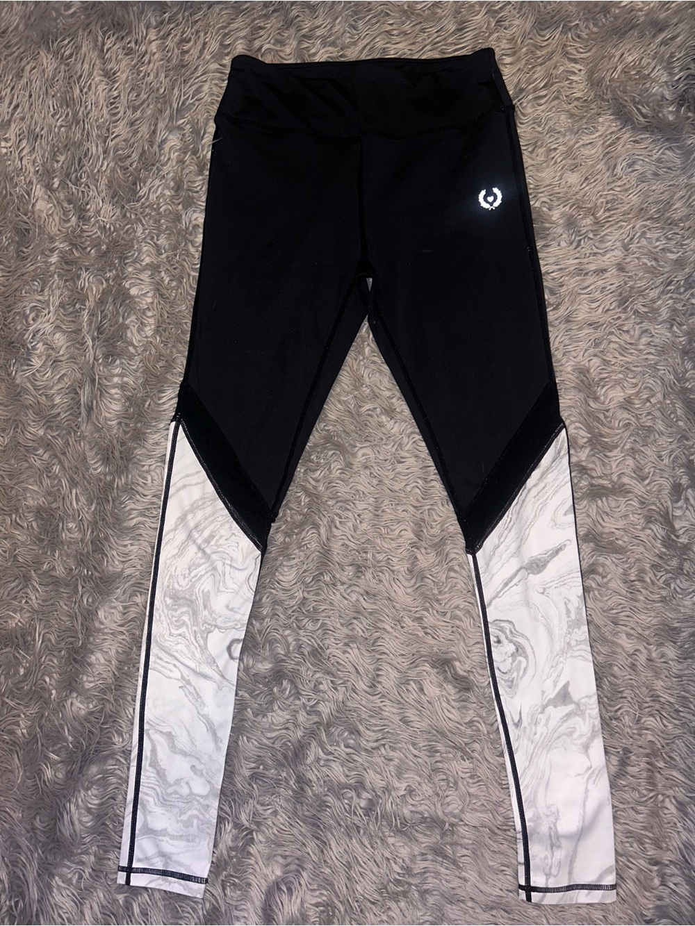 Black & White Marble Panel Leggings - Athletic High-Rise